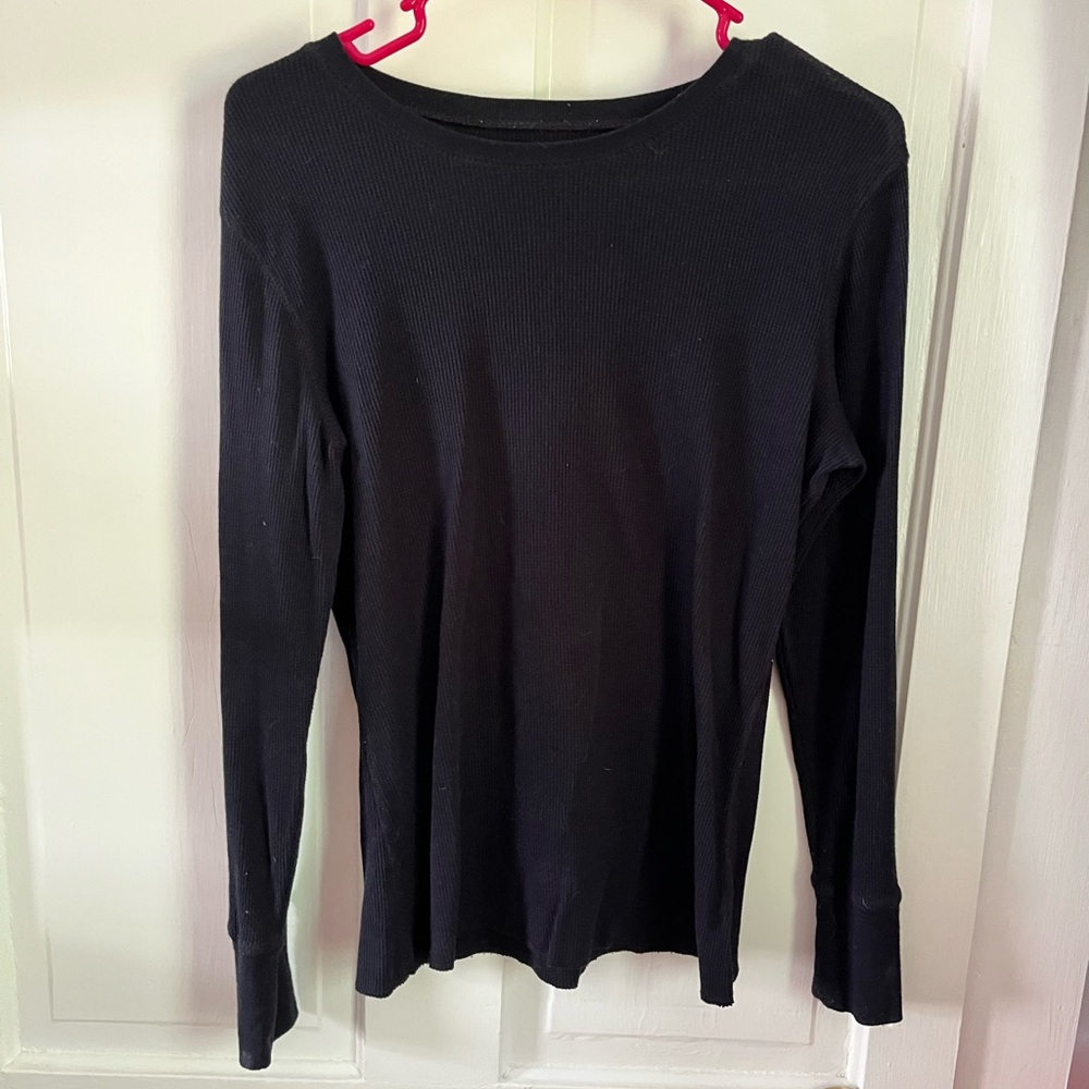 Natural Reflections Black Ribbed Knit Top   Waffle/long underwear men’s medium